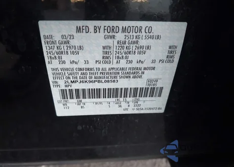 2023 Lincoln Nautilus Reserve from USA, damaged, VIN 2LMPJ6K96PBL08583